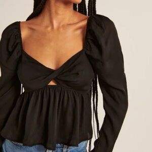 Abercrombie Black Milkmaid Peplum Top Puff Sleeve Cutout